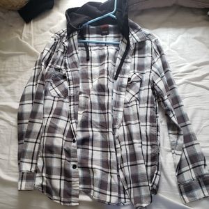 Casual hooded button down flannel